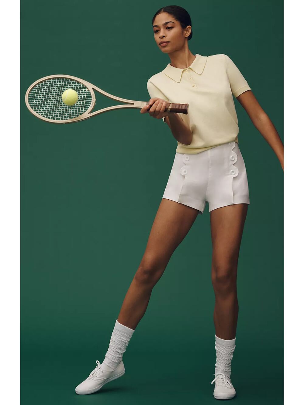 Anthropologie MAEVE Front Button Scallop Stretch Shorts in White Size 8 NWT $98